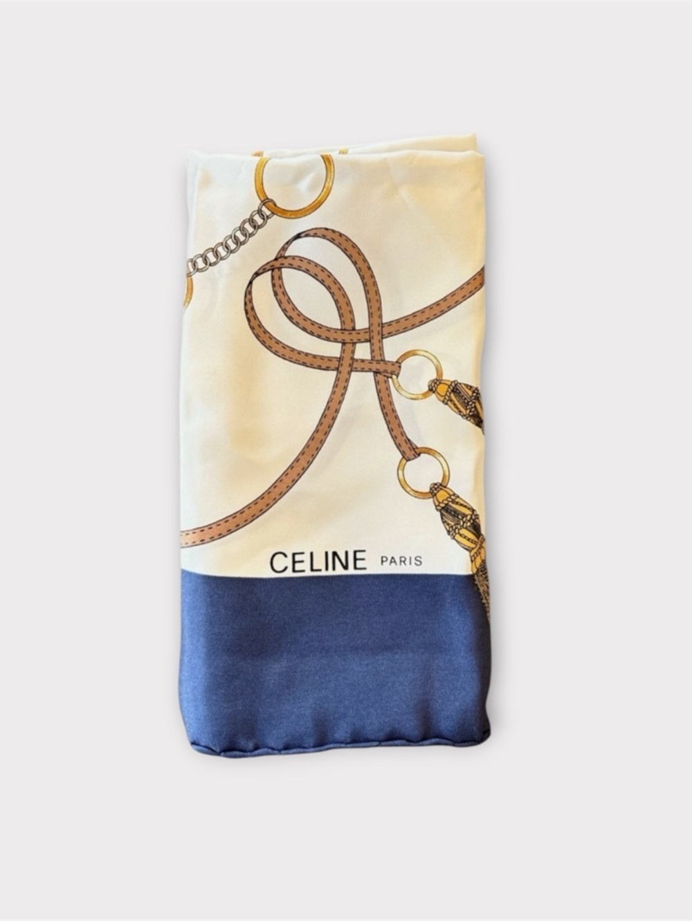 CELINE PARIS Navy and Gold Silk Equestrian Scarf - Picture 3 of 16